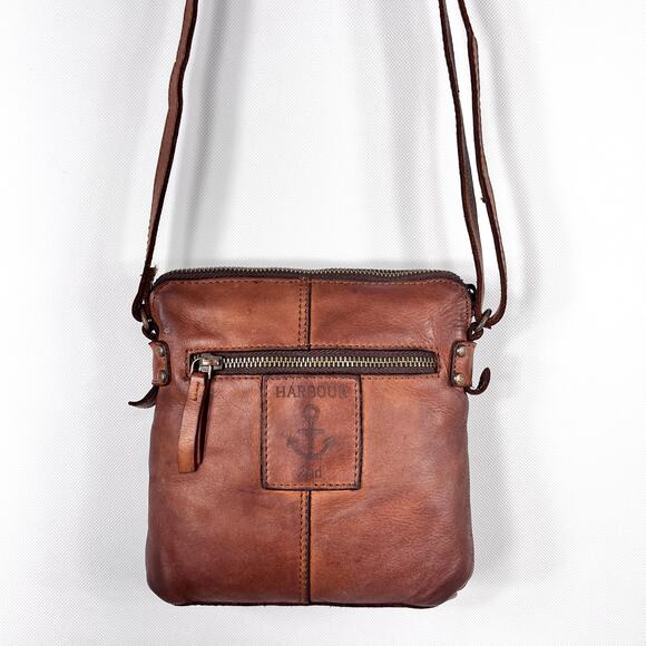 Harbour 2nd Taliza Crossbody Leather Bag Cognac Brown Rustic Washed Cowhide Boho - Picture 2 of 12